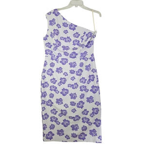 EVA MENDES NEW NY & Co ~Woman Size L~ White/Purple Floral One-Shoulder Dress NWT